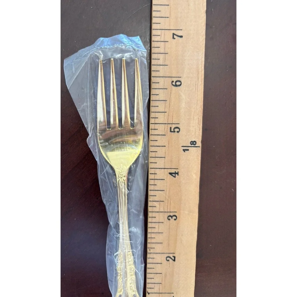 Gold Tone Flatware Set Service for 8 Stainless Korea Vintage Silverware 40 Pc